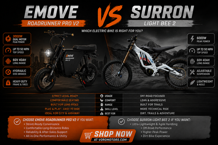 EMOVE RoadRunner Pro V2 vs Sur-Ron Light Bee X: Which Should You Buy?