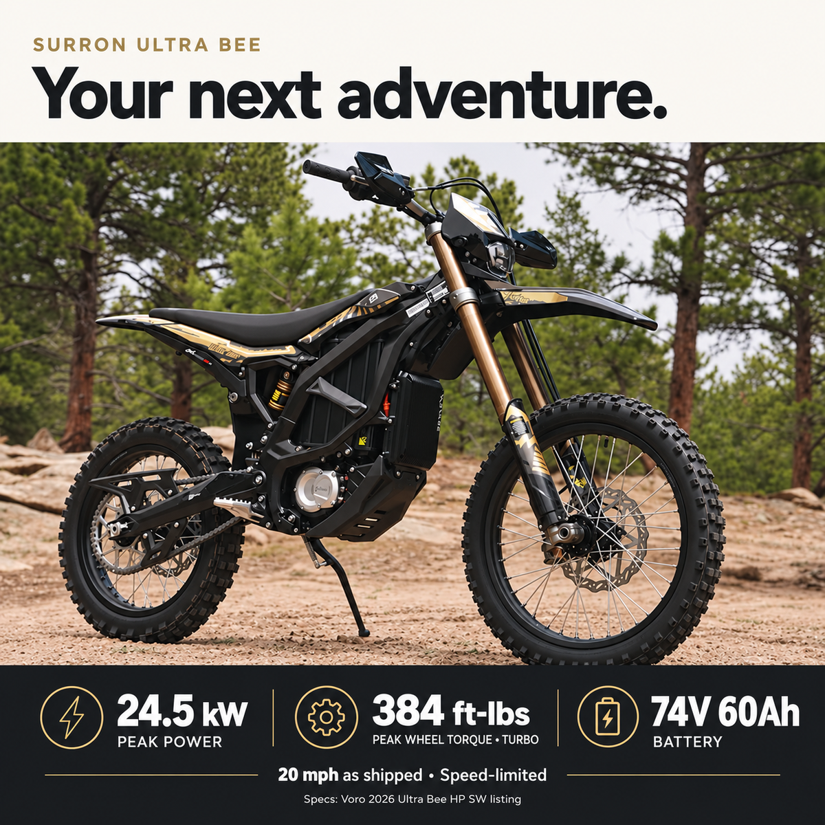 2026 Surron Ultra Bee HP SW - 24.5kW Powerful Dirt EBike 74V 60Ah