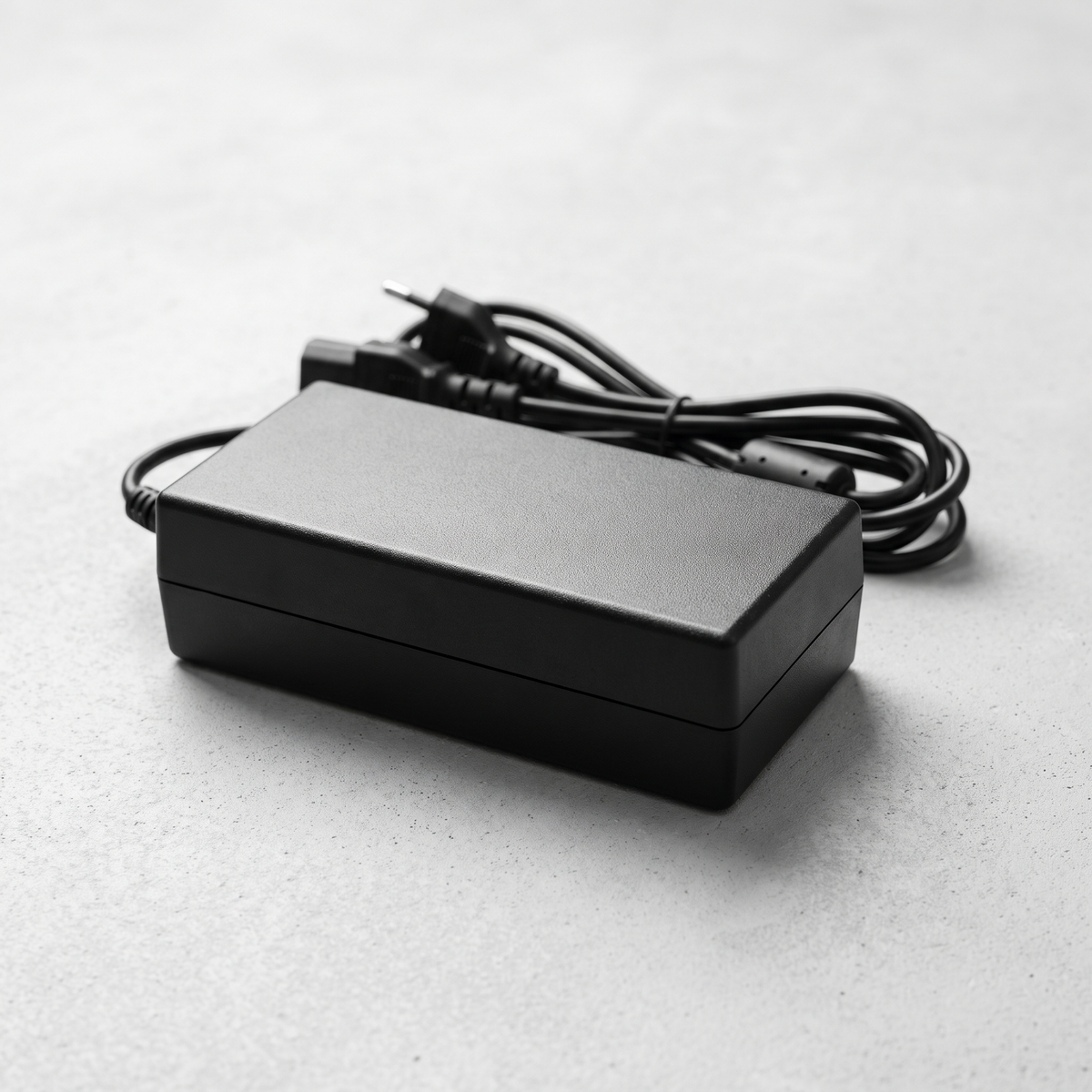 48V 3A VM 1 charger on a workbench showing its compact size