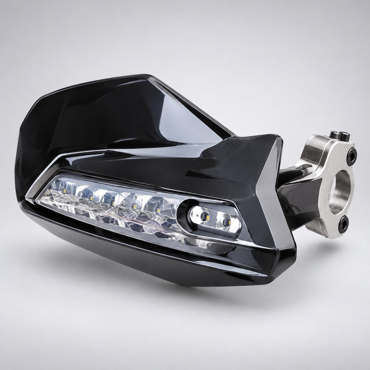 Brake lever guard for the Surron Ultra Bee, glossy black wrap around hand guard with integrated LED strip