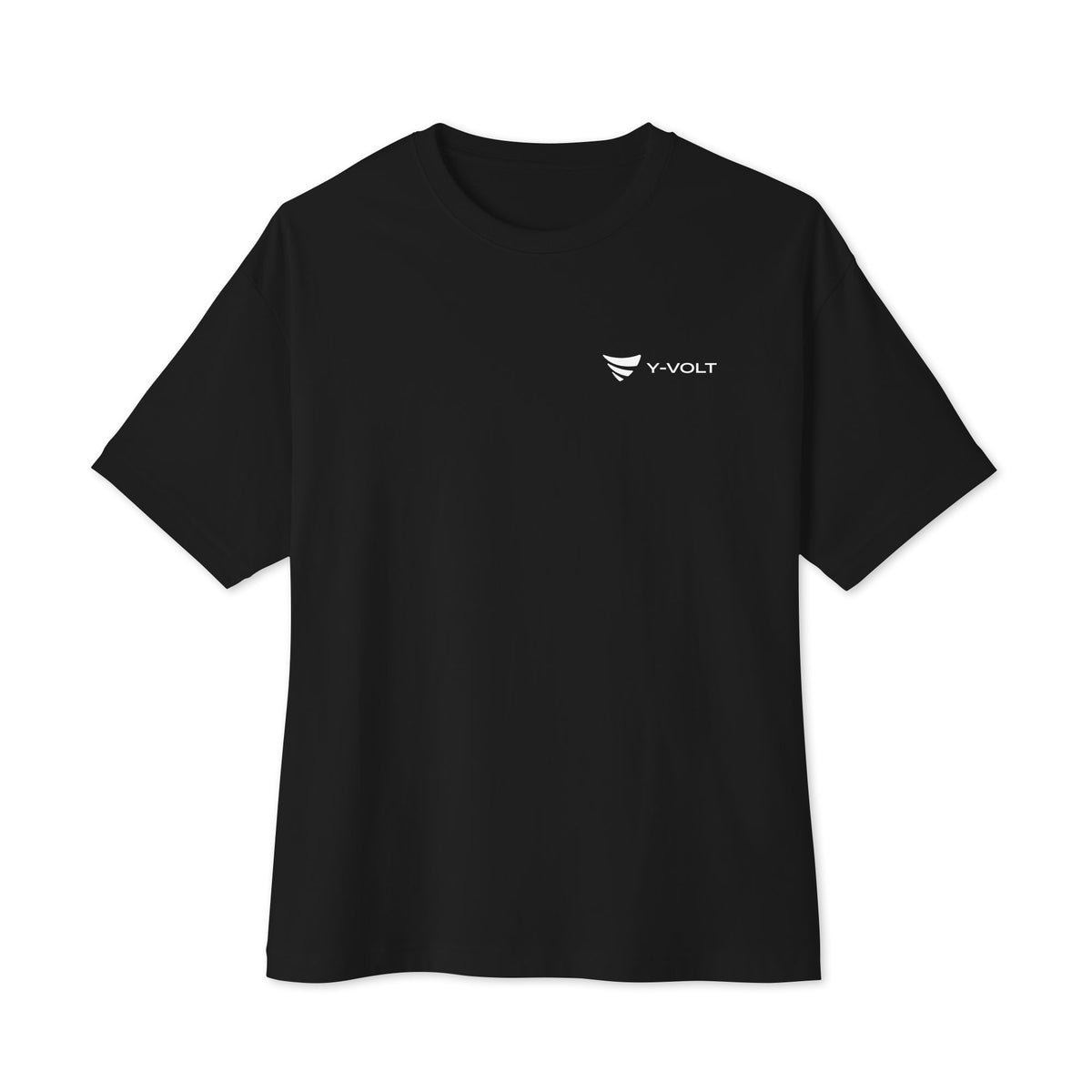 YVolt Logo Tee in black, flat front view with the YVolt logo on the left chest