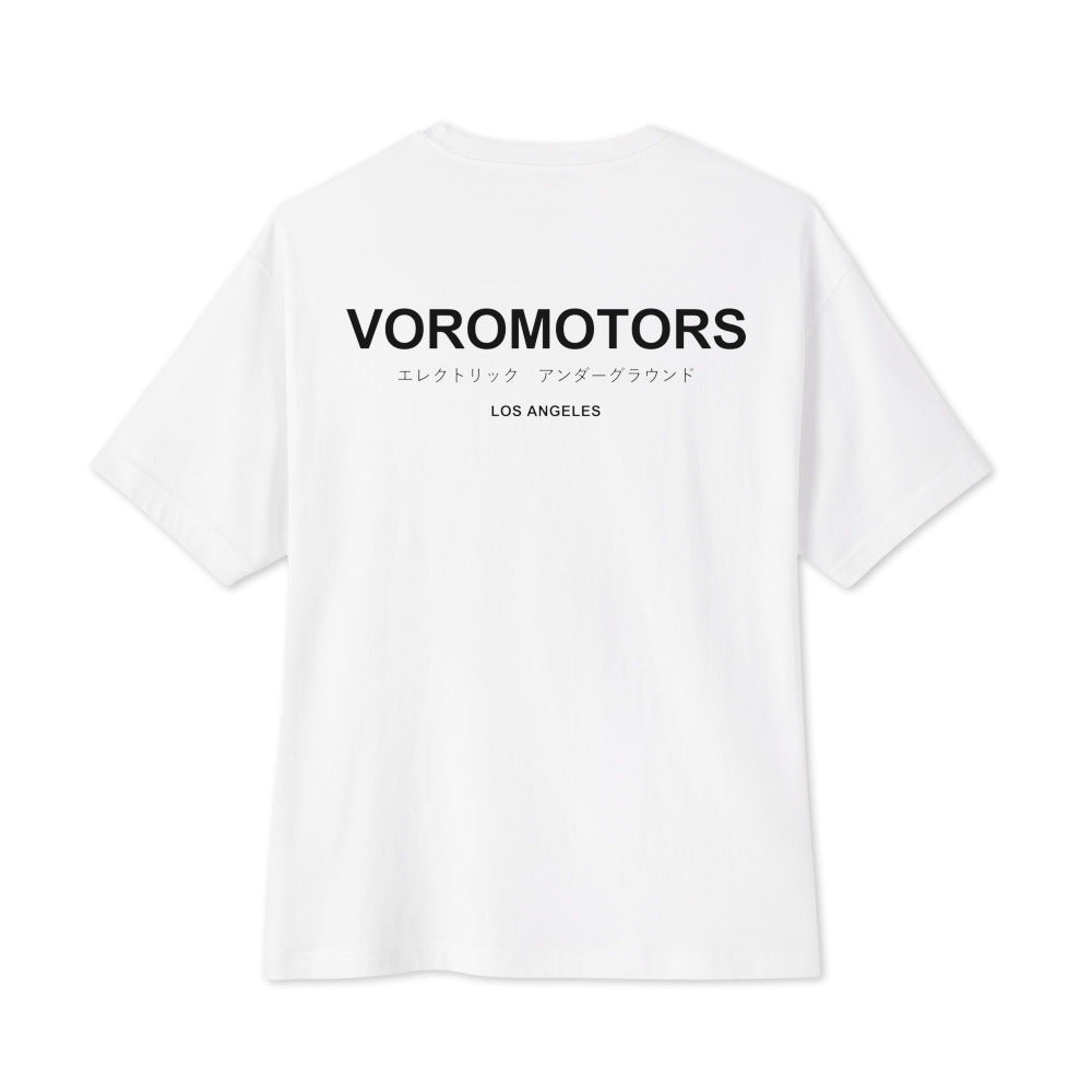 VM Cotton Oversized Underground Tee in white, back flat lay