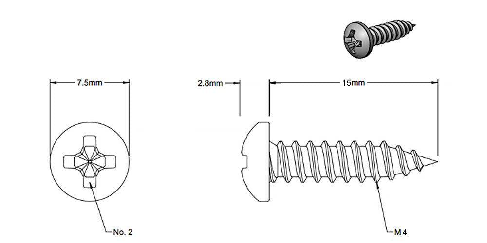 M4x15mm Black Pointed Round Head Screw