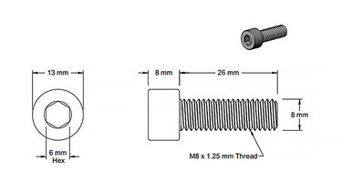(5 Pack) M8x26mm Silver Socket Screw