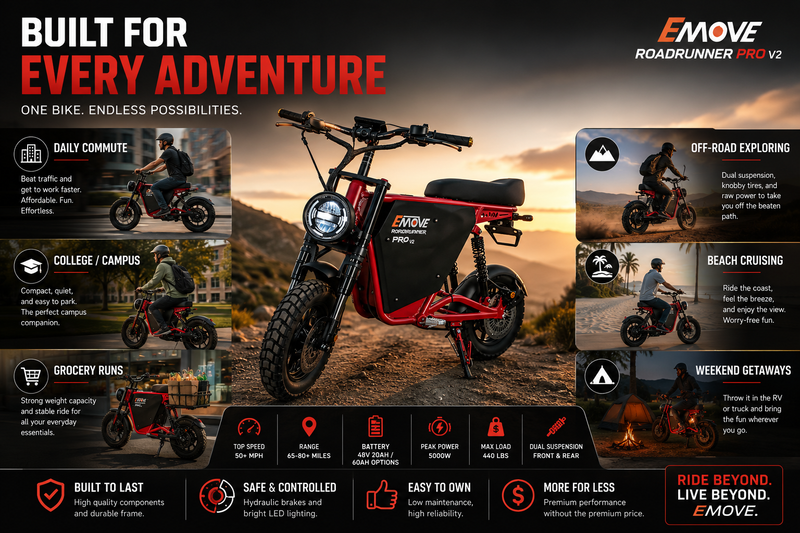 EMOVE RoadRunner Pro V2 range by use case
