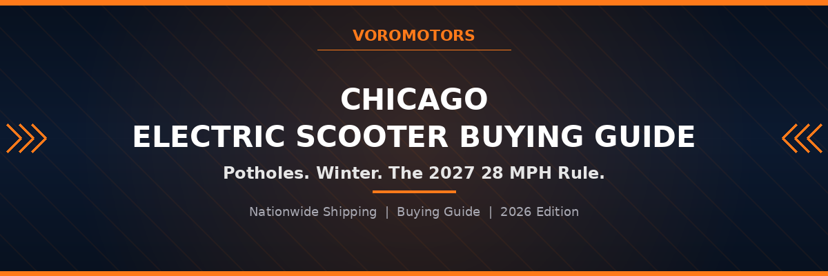 Chicago electric scooter buying guide header graphic, VoroMotors