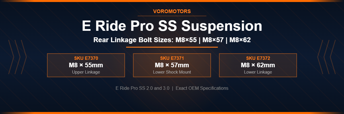 E Ride Pro SS rear suspension linkage bolt sizes M8x55 M8x57 M8x62