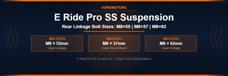 E Ride Pro SS rear suspension linkage bolt sizes M8x55 M8x57 M8x62