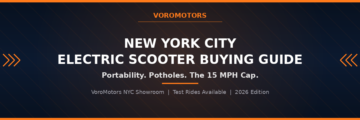 New York City electric scooter buying guide header graphic, VoroMotors