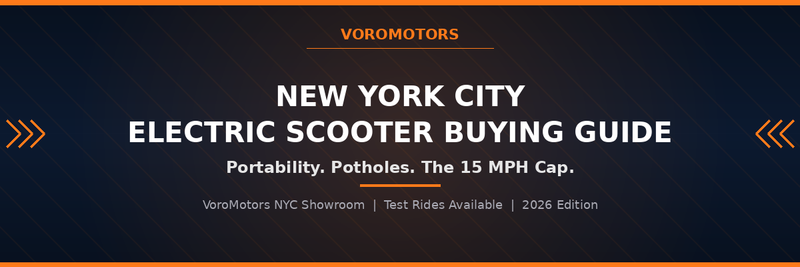 New York City electric scooter buying guide header graphic, VoroMotors