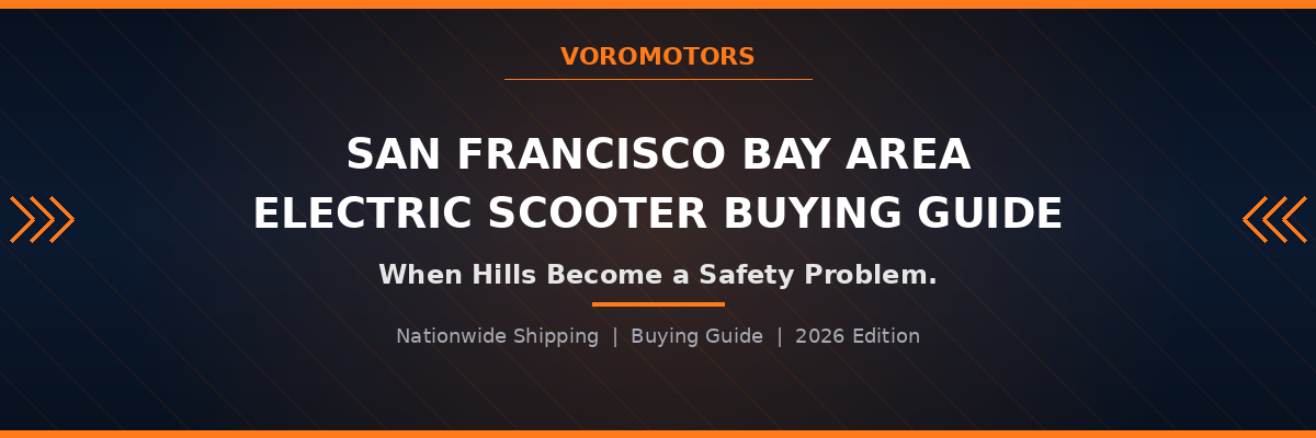San Francisco Bay Area electric scooter buying guide header graphic, VoroMotors