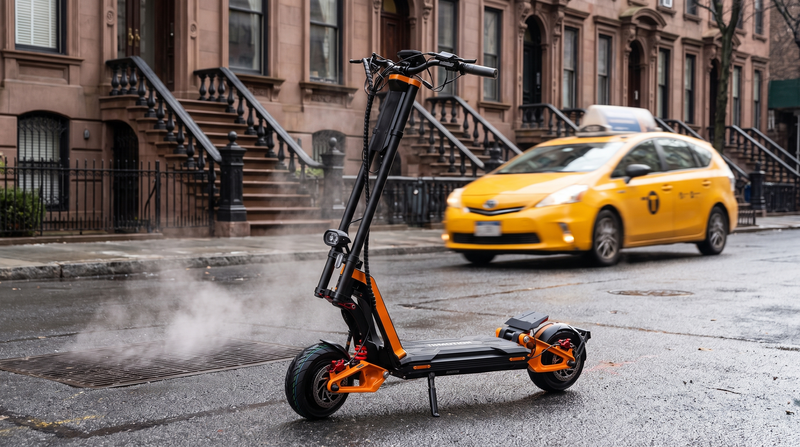 VoroMotors electric scooter on a New York City street