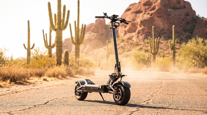 VoroMotors electric scooter in the Phoenix desert
