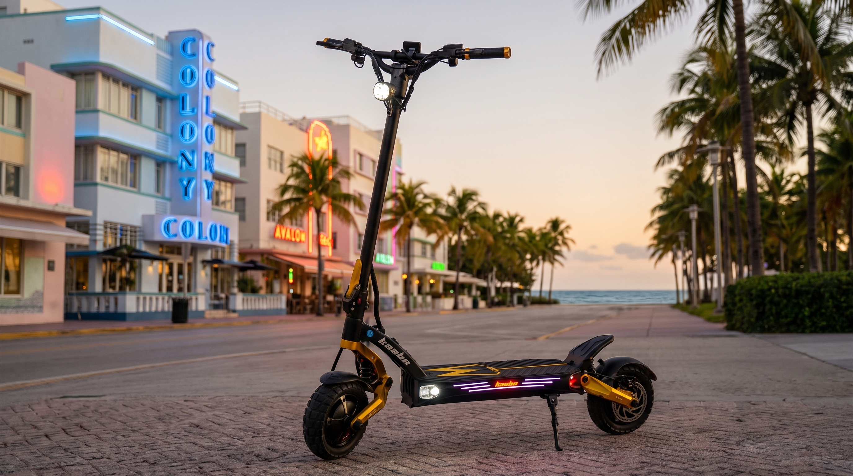 VoroMotors electric scooter on Miami Ocean Drive