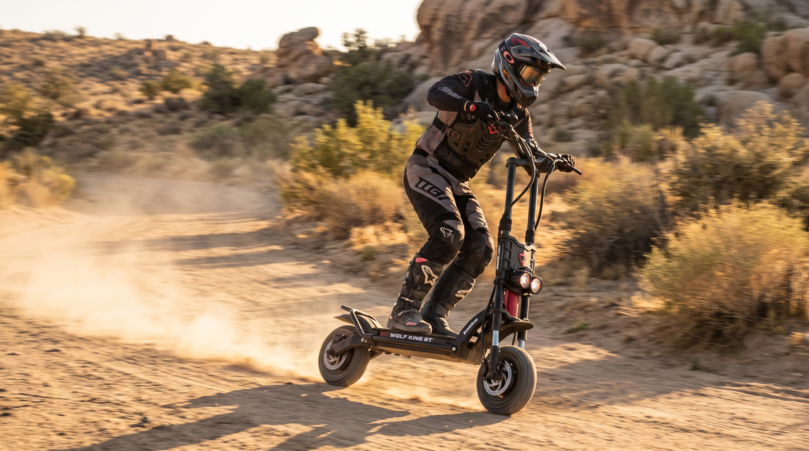 High-power off-road stand-up electric scooter on a trail