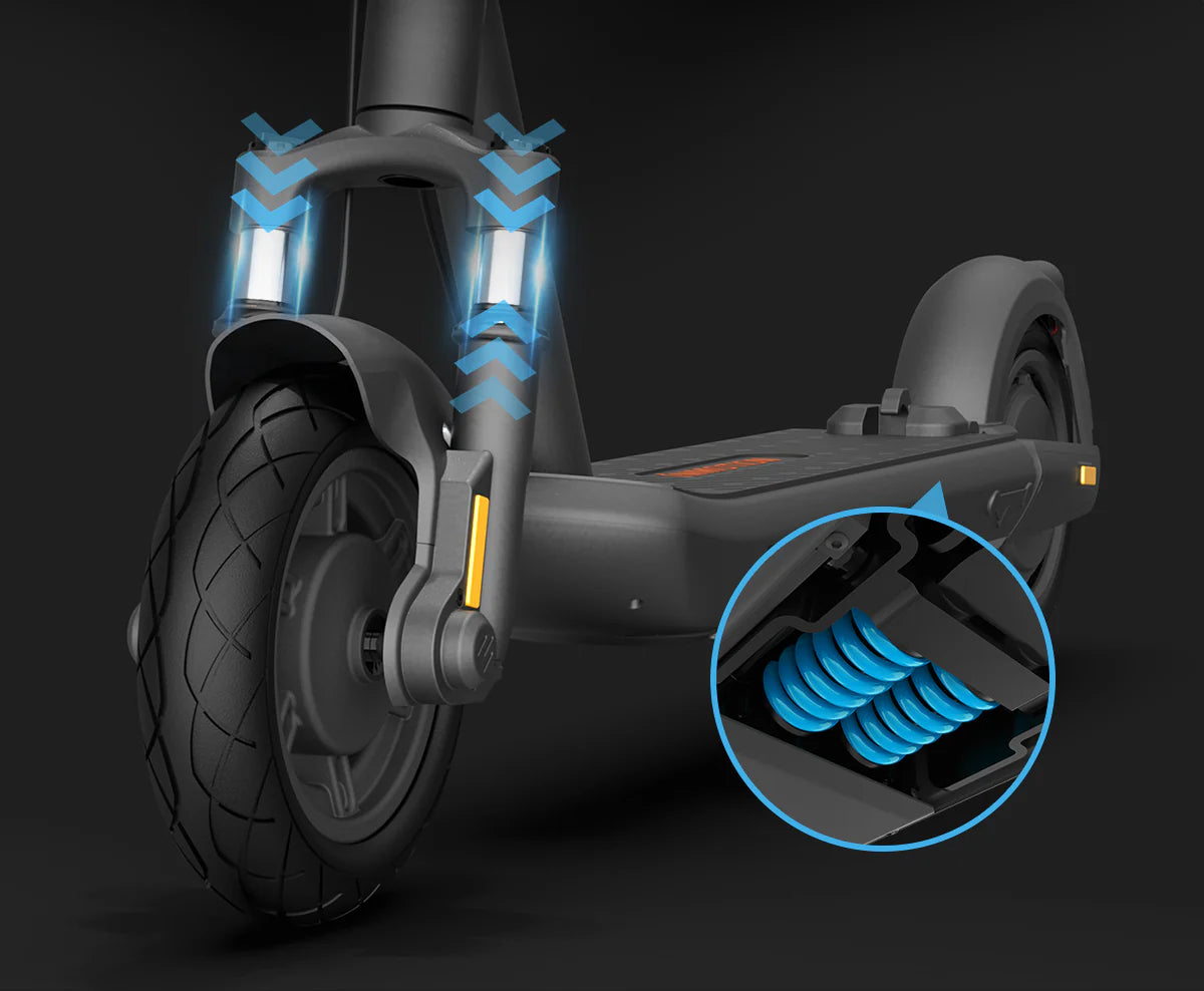 Dual suspension, 10" tubeless
