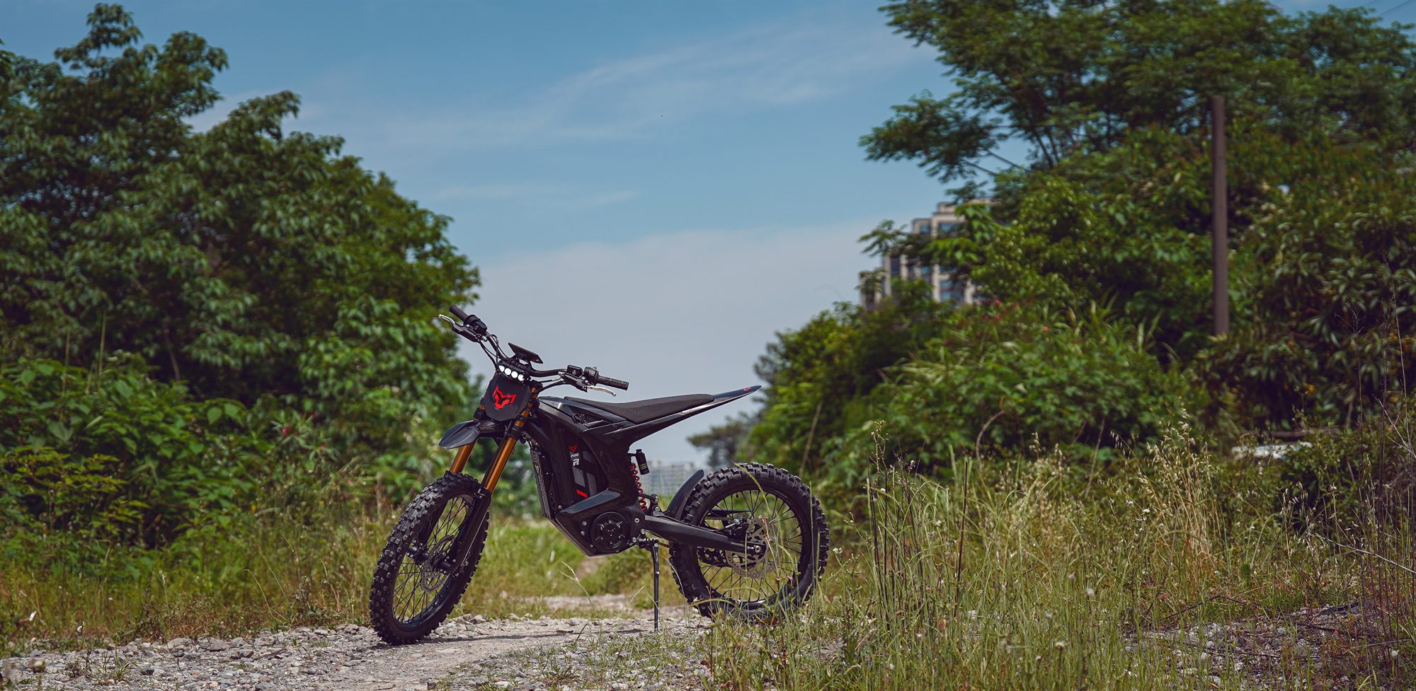 Arctic Leopard XE Pro R on a gravel trail, wide view