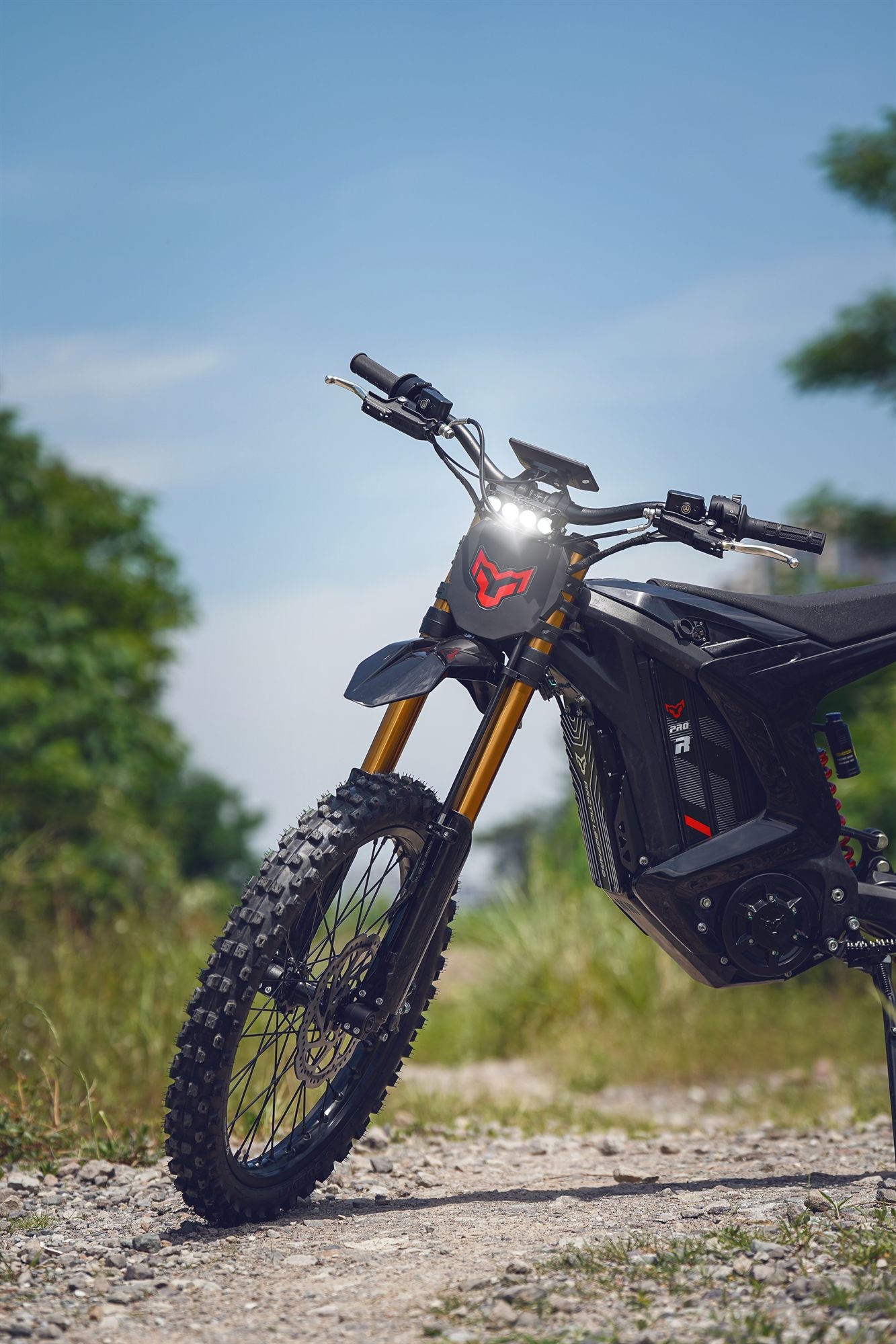Arctic Leopard XE Pro R front view on a trail under open sky