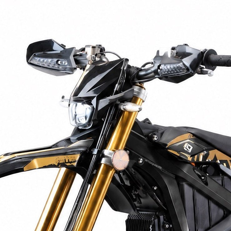 Brake lever guards fitted on the Surron Ultra Bee handlebar on both sides