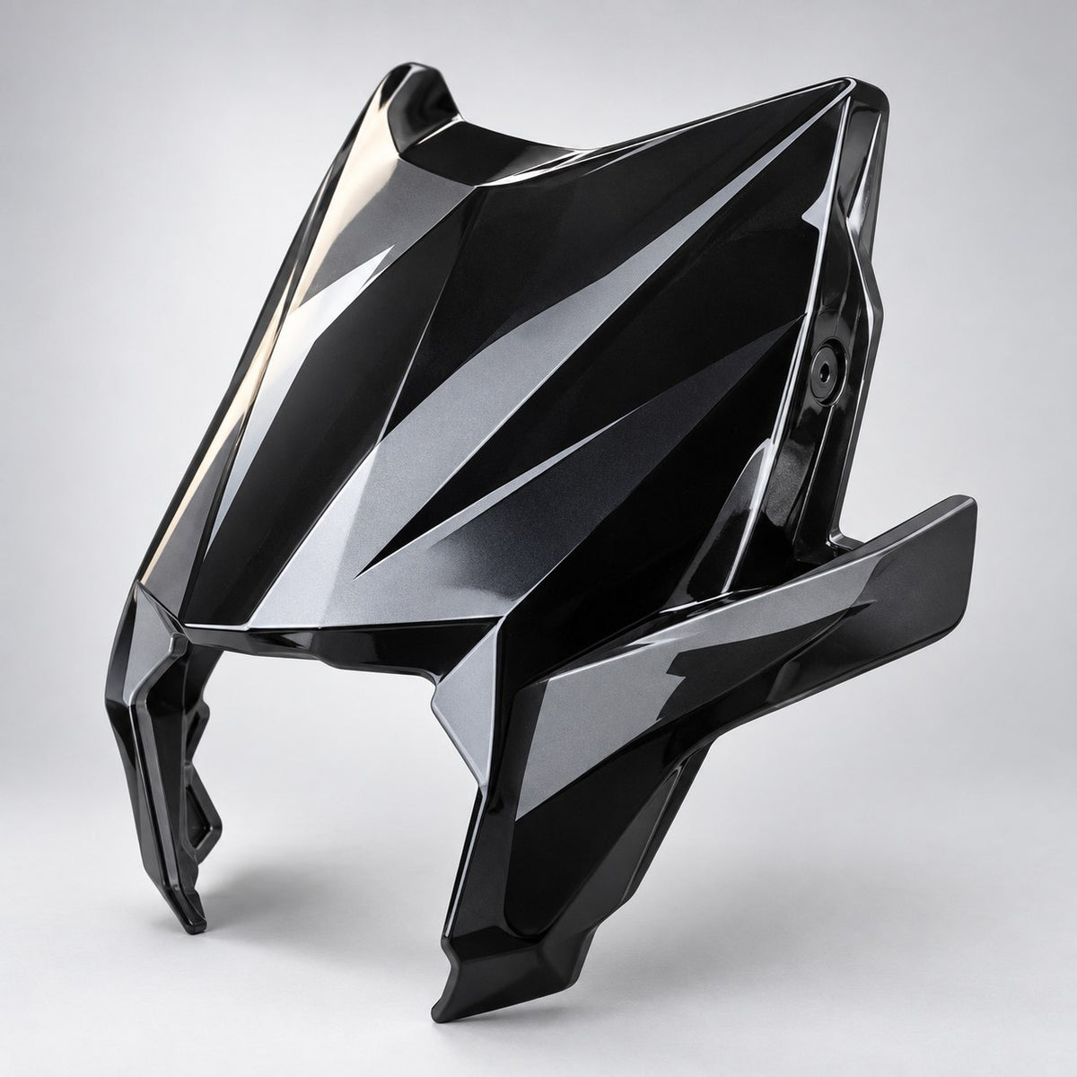 Front cover for the Surron Ultra Bee, black plastic headlight shroud panel, studio product photo