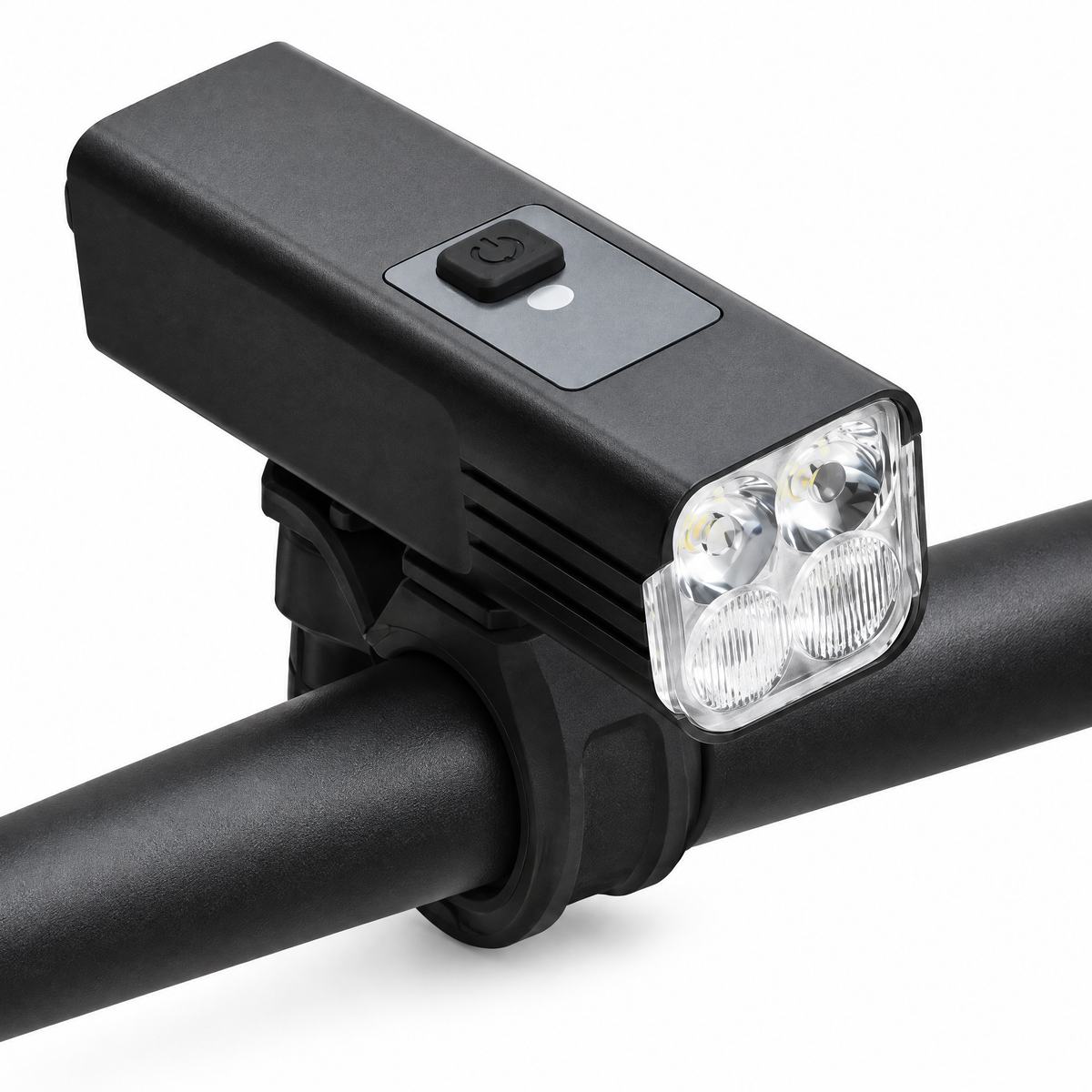 VM USB Rechargeable Front Light mounted on a handlebar, front three-quarter view