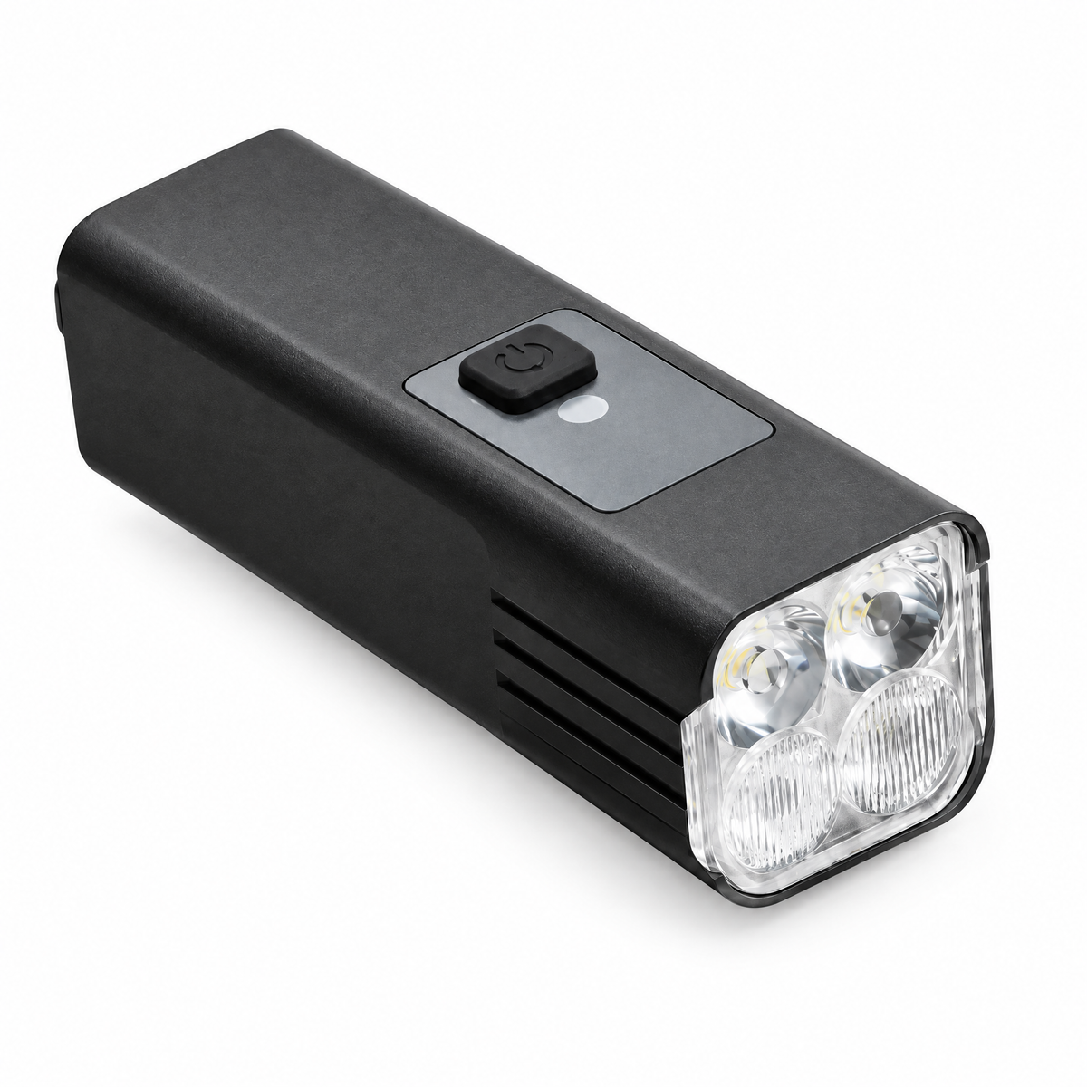 VM USB Rechargeable Front Light off its mount, aluminium body and four-lens front