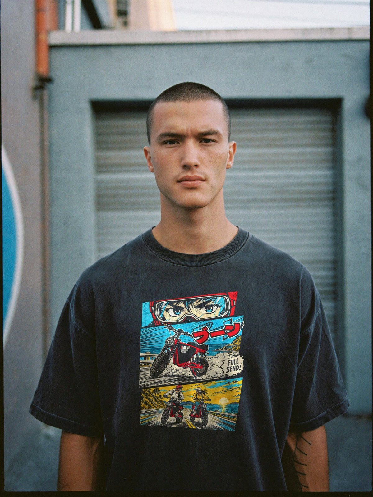 Full Send Washed Tee, front print close up