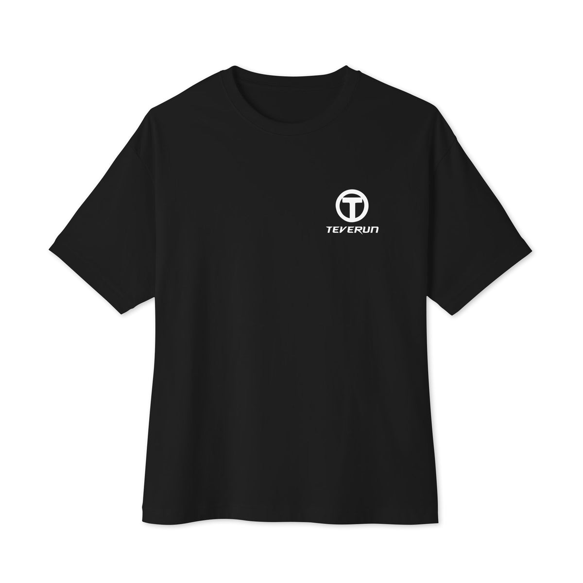 Teverun Logo Tee in black, flat front view with the Teverun logo on the left chest