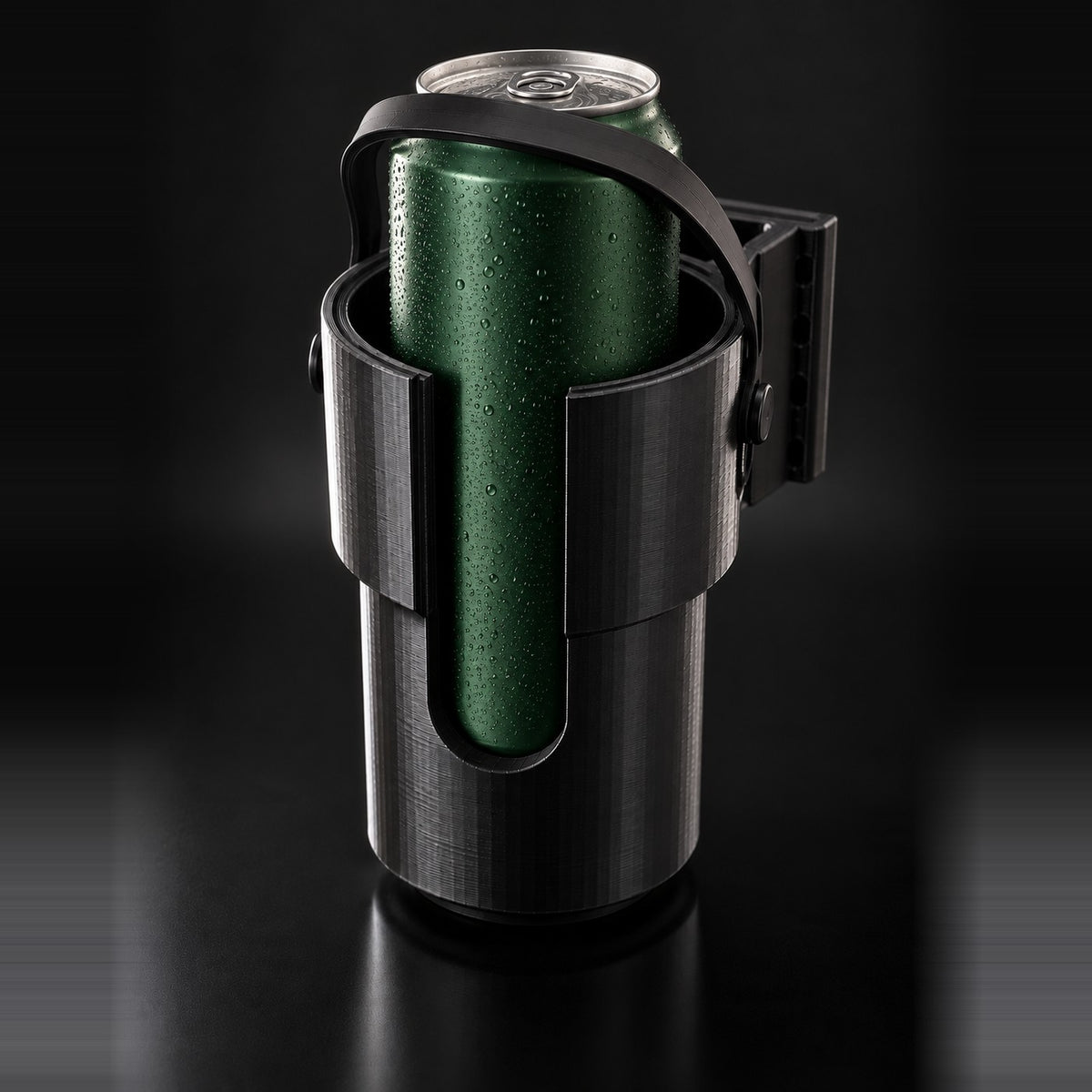 Tall can held in the cup holder