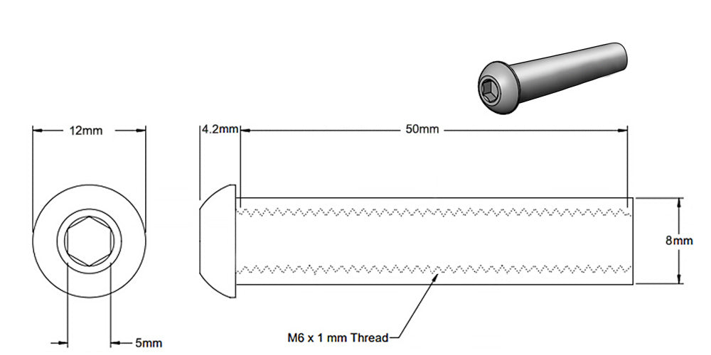 (Paquet de 5) Boîtier à tête ronde argenté M6x50mm
