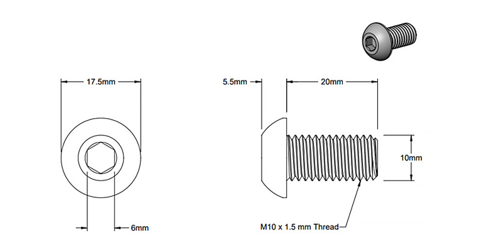 (Paquete de 5) Tornillo de cabeza redonda plateado M10x20 mm