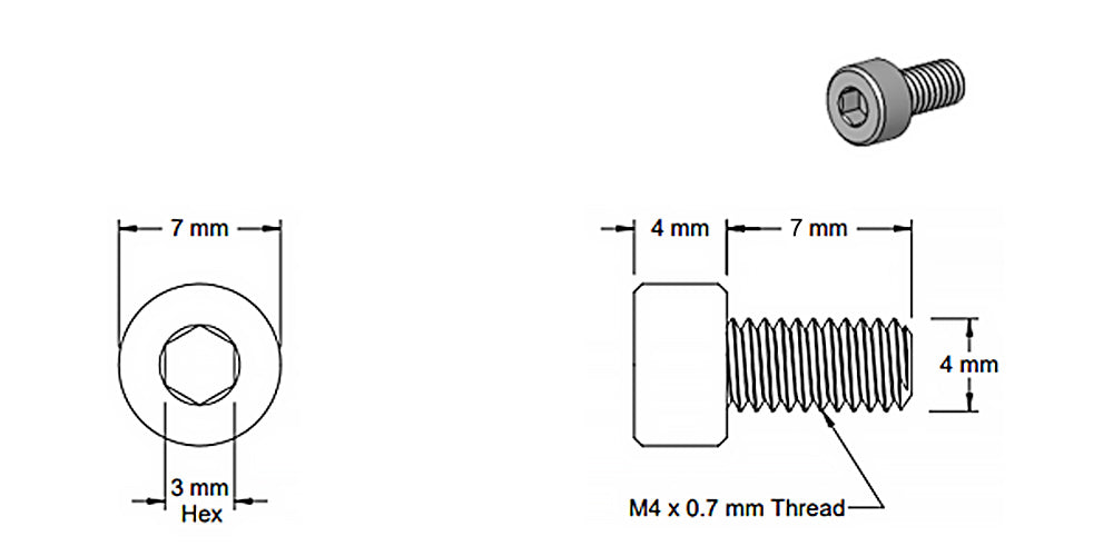 (Paquete de 5) Tornillo de cabeza hueca plateada M4x7 mm