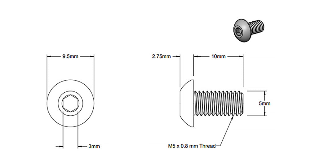 (Paquet de 5) Vis à tête ronde grise M5x10mm