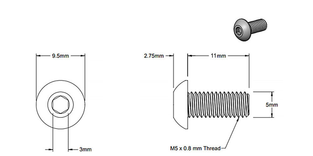 (6 Pack) M5x11mm Black Round Head Screw
