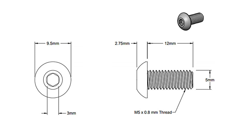 (5 Pack) M5x12mm Silver Round Head Screw