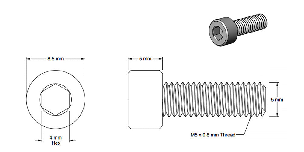 (5 Pack) M5x16mm Black Socket Screw