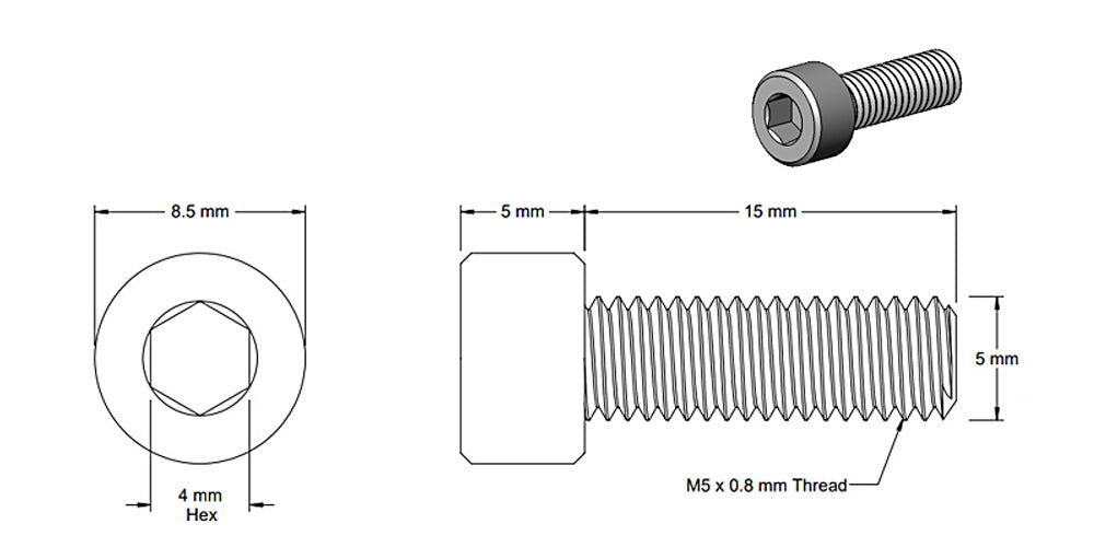 (Paquet de 5) Vis à douille noire M5x15mm