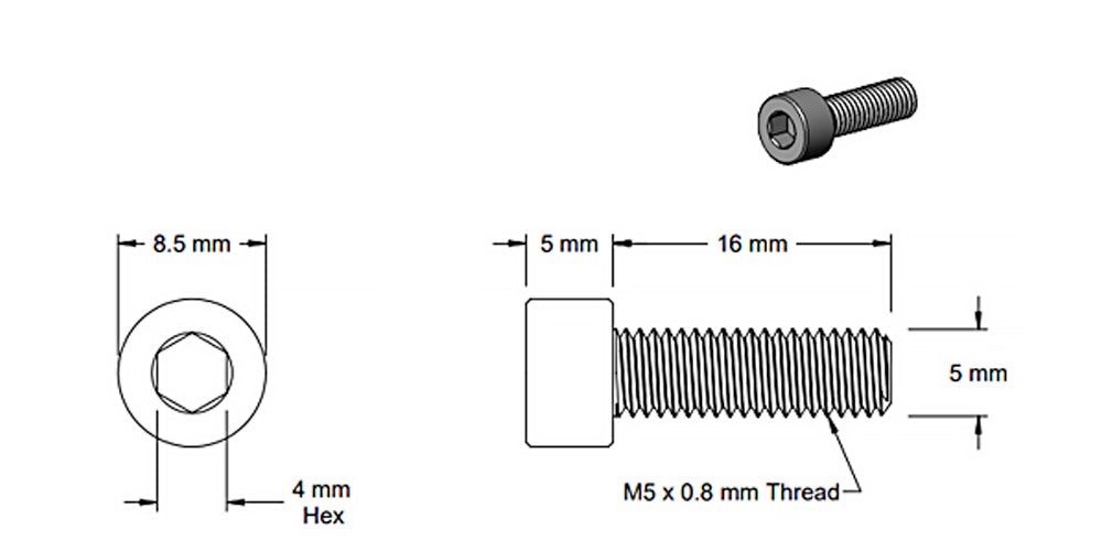 (Paquet de 5) Vis à douille gris foncé M5x16mm