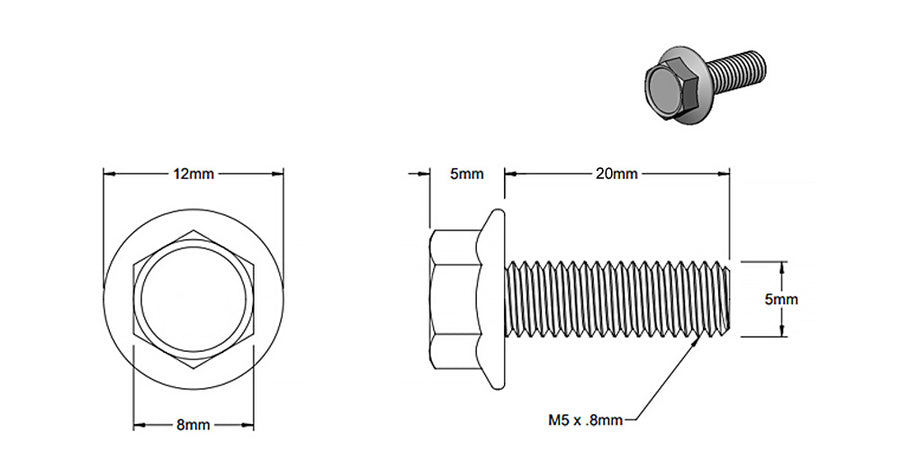 (5 Pack) M5x20mm Silver Hex Flange Screw