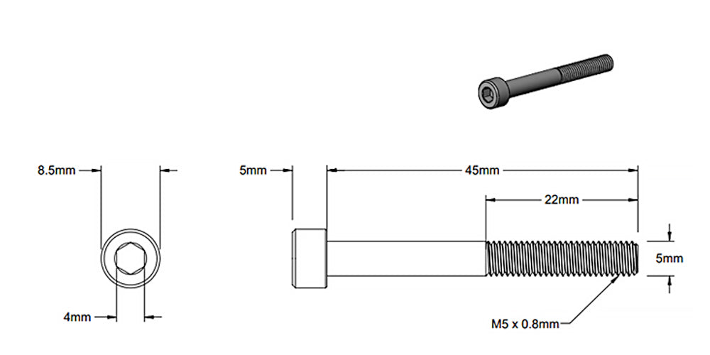 M5x45mm Partially Threaded Grey Socket Screw