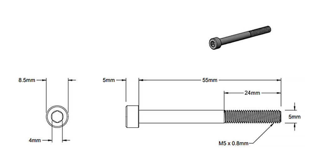 M5x55mm Partially Threaded Black Socket Screw