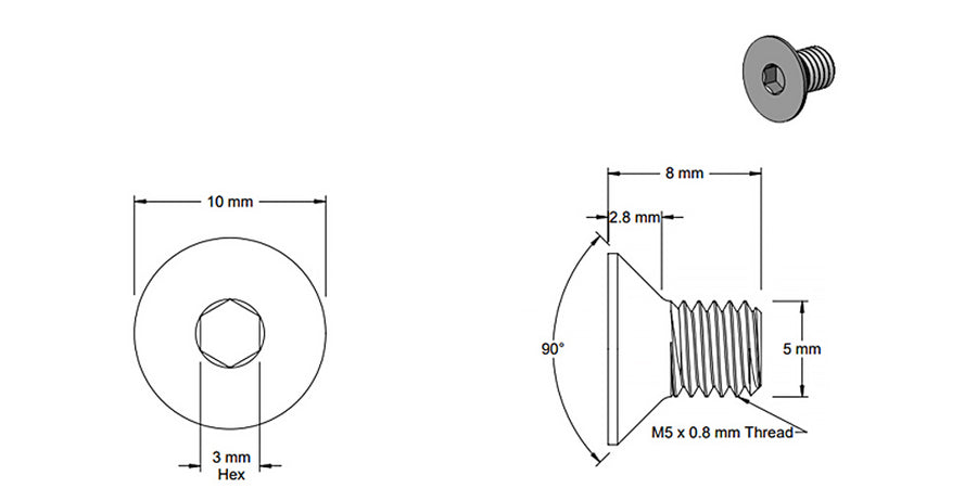 (5 Pack) M5x8mm Silver Flat Head Screw