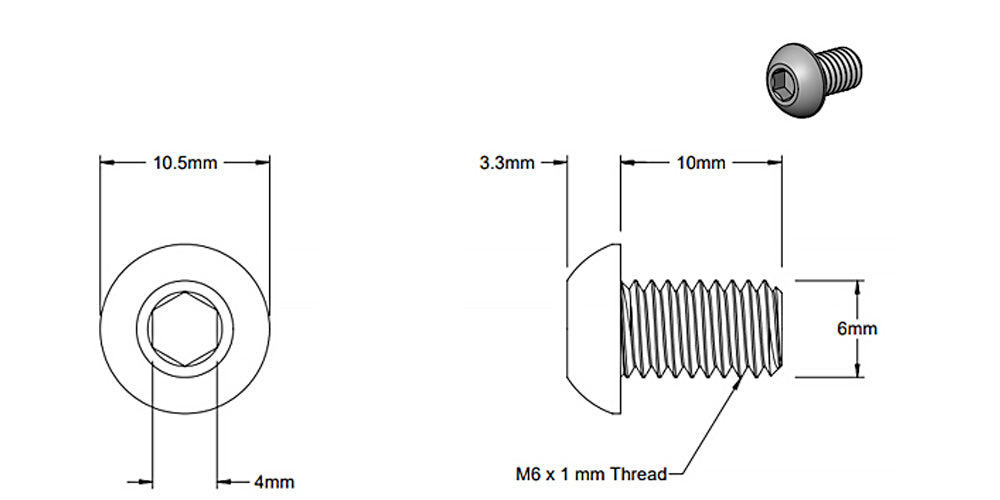 (Paquete de 5) Tornillo de cabeza redonda plateado M6x10 mm