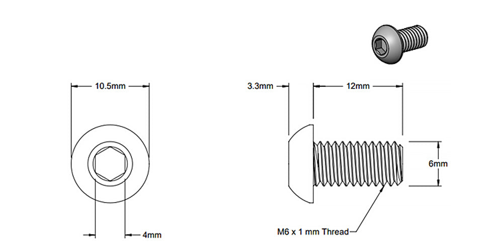 (Paquet de 5) Vis à tête ronde argentée M6x12mm