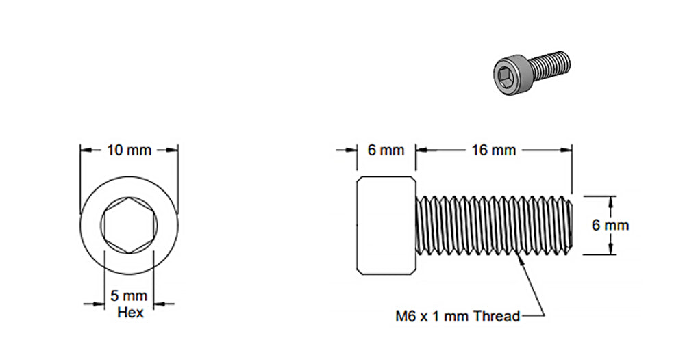 (Paquet de 5) Vis à douille gris foncé M6x16mm