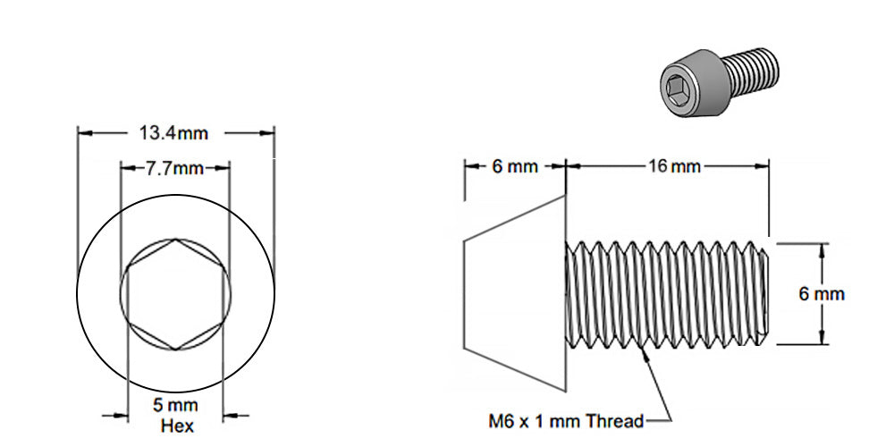 (Paquet de 5) Vis à tête trapézoïdale argentée M6x16mm