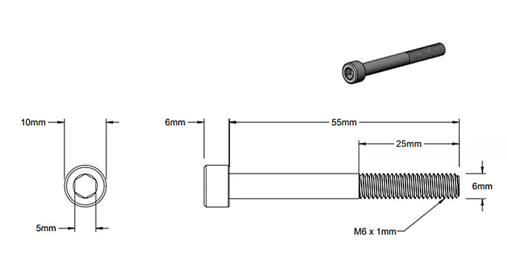 (4 Pack) M6x55mm Black Partially Threaded Black Socket Screw