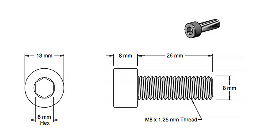 (5 Pack) M8x26mm Silver Socket Screw