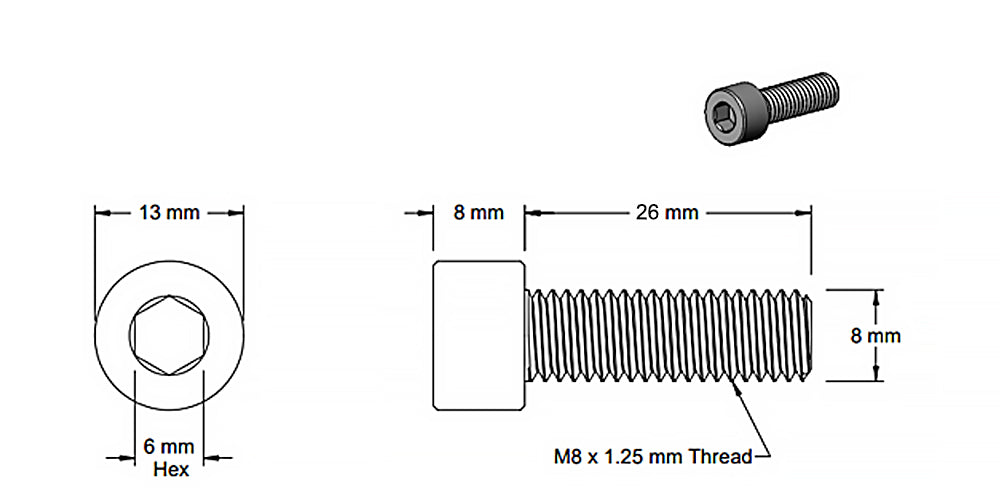 (Paquete de 5) Tornillo de cabeza hueca plateada M8x26 mm