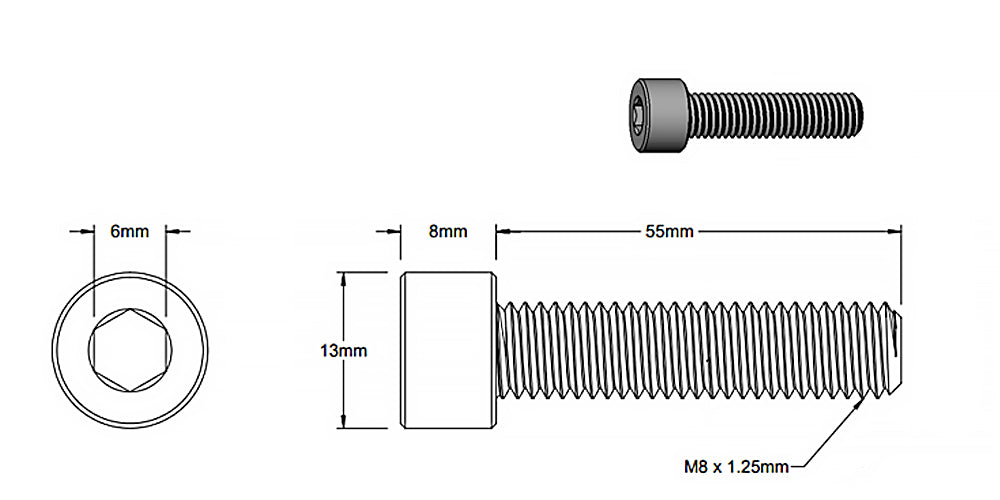 M8x55mm Silver Socket Screw
